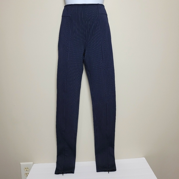 H&M High Waisted Pull-On Zip Ankle Navy White Pin Stripe Skinny Pants Sz 4 - Picture 7 of 8